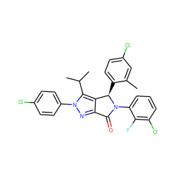 Cc1cc(Cl)ccc1[C@@H]1c2c(nn(-c3ccc(Cl)cc3)c2C(C)C)C(=O)N1c1cccc(Cl)c1F ZINC000206156172