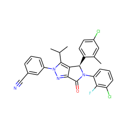 Cc1cc(Cl)ccc1[C@@H]1c2c(nn(-c3cccc(C#N)c3)c2C(C)C)C(=O)N1c1cccc(Cl)c1F ZINC000224062078