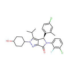 Cc1cc(Cl)ccc1[C@@H]1c2c(nn(C3CCC(O)CC3)c2C(C)C)C(=O)N1c1cccc(Cl)c1F ZINC000224078651