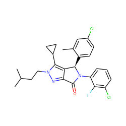 Cc1cc(Cl)ccc1[C@@H]1c2c(nn(CCC(C)C)c2C2CC2)C(=O)N1c1cccc(Cl)c1F ZINC000206139795