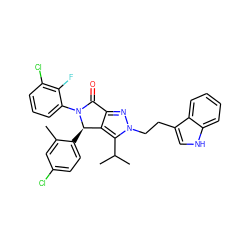 Cc1cc(Cl)ccc1[C@@H]1c2c(nn(CCc3c[nH]c4ccccc34)c2C(C)C)C(=O)N1c1cccc(Cl)c1F ZINC000206107031