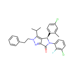 Cc1cc(Cl)ccc1[C@@H]1c2c(nn(CCc3ccccc3)c2C(C)C)C(=O)N1c1cccc(Cl)c1F ZINC000206129917