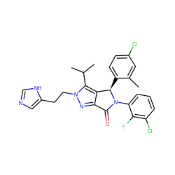 Cc1cc(Cl)ccc1[C@@H]1c2c(nn(CCc3cnc[nH]3)c2C(C)C)C(=O)N1c1cccc(Cl)c1F ZINC000206103116