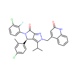 Cc1cc(Cl)ccc1[C@@H]1c2c(nn(Cc3cc(=O)[nH]c4ccccc34)c2C(C)C)C(=O)N1c1cccc(Cl)c1F ZINC000206103244