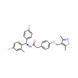 Cc1cc(Cl)ccc1[C@H](NC(=O)Cc1ccc(OCc2c(C)noc2C)cc1)c1ccc(Cl)cc1 ZINC000205949872