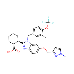 Cc1cc(Cn2c([C@@H]3CCCC[C@@H]3C(=O)O)nc3ccc(OCc4ccn(C)n4)cc32)ccc1OC(F)(F)F ZINC000226037122