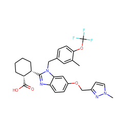 Cc1cc(Cn2c([C@H]3CCCC[C@H]3C(=O)O)nc3ccc(OCc4ccn(C)n4)cc32)ccc1OC(F)(F)F ZINC000226037150