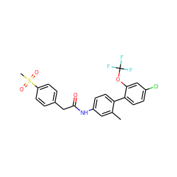 Cc1cc(NC(=O)Cc2ccc(S(C)(=O)=O)cc2)ccc1-c1ccc(Cl)cc1OC(F)(F)F ZINC000144528970