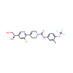 Cc1cc(NC(=O)N2CC=C(c3ncc([C@@H](O)CO)cc3Cl)CC2)ccc1OC(F)(F)F ZINC000141071241