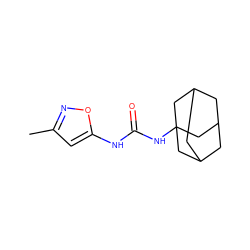 Cc1cc(NC(=O)NC23CC4CC(CC(C4)C2)C3)on1 ZINC000096271179