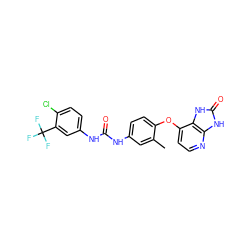 Cc1cc(NC(=O)Nc2ccc(Cl)c(C(F)(F)F)c2)ccc1Oc1ccnc2[nH]c(=O)[nH]c12 ZINC000040429271
