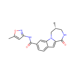 Cc1cc(NC(=O)c2ccc3cc4n(c3c2)C[C@H](C)CNC4=O)no1 ZINC000147711790