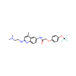 Cc1cc(NCCN(C)C)nc2ccc(NC(=O)COc3ccc(OC(F)(F)F)cc3)cc12 ZINC000028570725