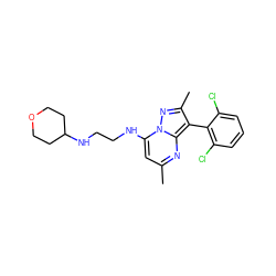 Cc1cc(NCCNC2CCOCC2)n2nc(C)c(-c3c(Cl)cccc3Cl)c2n1 ZINC000071334535