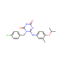 Cc1cc(Nc2nc(=O)[nH]c(=O)n2Cc2ccc(Cl)cc2)ccc1OC(C)C ZINC000200518933