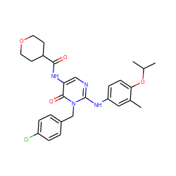 Cc1cc(Nc2ncc(NC(=O)C3CCOCC3)c(=O)n2Cc2ccc(Cl)cc2)ccc1OC(C)C ZINC001772655810