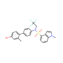 Cc1cc(O)ccc1-c1ccc(N(CC(F)(F)F)S(=O)(=O)c2cccc3c2ccn3C)cc1 ZINC000653917154