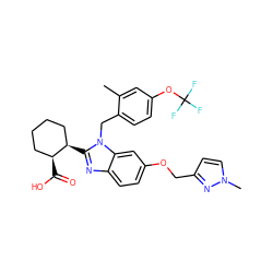 Cc1cc(OC(F)(F)F)ccc1Cn1c([C@@H]2CCCC[C@@H]2C(=O)O)nc2ccc(OCc3ccn(C)n3)cc21 ZINC000226014495