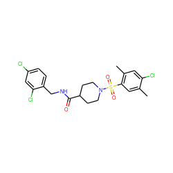 Cc1cc(S(=O)(=O)N2CCC(C(=O)NCc3ccc(Cl)cc3Cl)CC2)c(C)cc1Cl ZINC000040897191