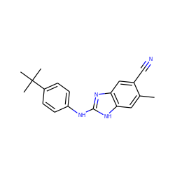 Cc1cc2[nH]c(Nc3ccc(C(C)(C)C)cc3)nc2cc1C#N ZINC000084690389
