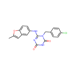 Cc1cc2cc(Nc3nc(=O)[nH]c(=O)n3Cc3ccc(Cl)cc3)ccc2o1 ZINC000200514658