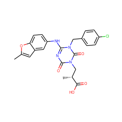 Cc1cc2cc(Nc3nc(=O)n(C[C@@H](C)C(=O)O)c(=O)n3Cc3ccc(Cl)cc3)ccc2o1 ZINC000200524410