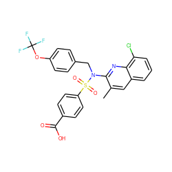 Cc1cc2cccc(Cl)c2nc1N(Cc1ccc(OC(F)(F)F)cc1)S(=O)(=O)c1ccc(C(=O)O)cc1 ZINC000261128153