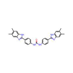 Cc1cc2nc(-c3ccc(NC(=O)Nc4ccc(-c5nc6cc(C)c(C)cc6[nH]5)cc4)cc3)[nH]c2cc1C ZINC000013998824