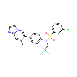 Cc1cc2nccn2cc1-c1ccc(N(CC(F)(F)F)S(=O)(=O)c2cccc(Cl)c2)cc1 ZINC000653718396