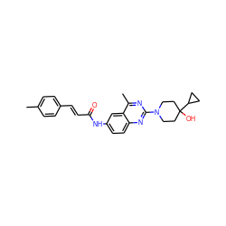 Cc1ccc(/C=C/C(=O)Nc2ccc3nc(N4CCC(O)(C5CC5)CC4)nc(C)c3c2)cc1 ZINC000084632869