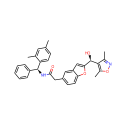 Cc1ccc([C@@H](NC(=O)Cc2ccc3oc([C@@H](O)c4c(C)noc4C)cc3c2)c2ccccc2)c(C)c1 ZINC000205043465