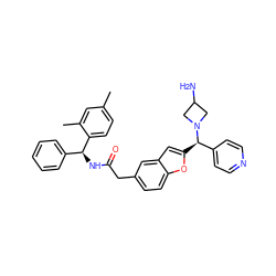 Cc1ccc([C@@H](NC(=O)Cc2ccc3oc([C@H](c4ccncc4)N4CC(N)C4)cc3c2)c2ccccc2)c(C)c1 ZINC000150254847
