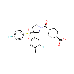 Cc1ccc([C@]2(S(=O)(=O)c3ccc(F)cc3)CCN(C(=O)[C@H]3CC[C@H](C(=O)O)CC3)C2)cc1F ZINC001772577613