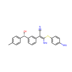 Cc1ccc([C@H](O)c2cccc(/C(C#N)=C(\N)Sc3ccc(N)cc3)c2)cc1 ZINC000038145388