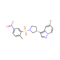 Cc1ccc([N+](=O)[O-])cc1S(=O)(=O)N1CC[C@H](c2cnn3ccc(Br)cc23)C1 ZINC000103299214