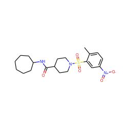 Cc1ccc([N+](=O)[O-])cc1S(=O)(=O)N1CCC(C(=O)NC2CCCCCC2)CC1 ZINC000008777374