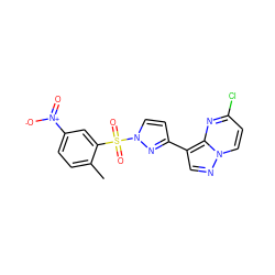 Cc1ccc([N+](=O)[O-])cc1S(=O)(=O)n1ccc(-c2cnn3ccc(Cl)nc23)n1 ZINC000473125601