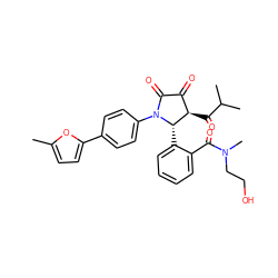 Cc1ccc(-c2ccc(N3C(=O)C(=O)[C@@H](C(=O)C(C)C)[C@@H]3c3ccccc3C(=O)N(C)CCO)cc2)o1 ZINC000169696727