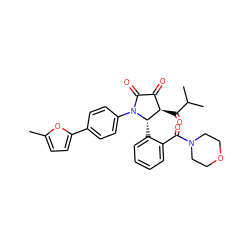 Cc1ccc(-c2ccc(N3C(=O)C(=O)[C@@H](C(=O)C(C)C)[C@@H]3c3ccccc3C(=O)N3CCOCC3)cc2)o1 ZINC000169696595