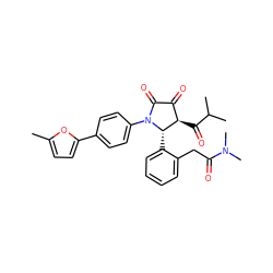 Cc1ccc(-c2ccc(N3C(=O)C(=O)[C@@H](C(=O)C(C)C)[C@@H]3c3ccccc3CC(=O)N(C)C)cc2)o1 ZINC000169696385