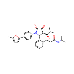 Cc1ccc(-c2ccc(N3C(=O)C(=O)[C@@H](C(=O)C(C)C)[C@@H]3c3ccccc3CCC(=O)NC(C)C)cc2)o1 ZINC000169696551