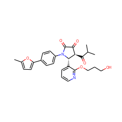 Cc1ccc(-c2ccc(N3C(=O)C(=O)[C@@H](C(=O)C(C)C)[C@@H]3c3cccnc3OCCCO)cc2)o1 ZINC000169696325