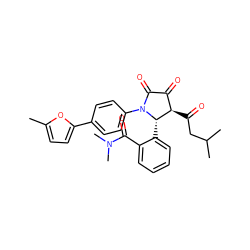 Cc1ccc(-c2ccc(N3C(=O)C(=O)[C@@H](C(=O)CC(C)C)[C@@H]3c3ccccc3C(=O)N(C)C)cc2)o1 ZINC000169696054