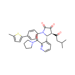 Cc1ccc(-c2ccc(N3C(=O)C(=O)[C@@H](C(=O)CC(C)C)[C@@H]3c3cccnc3C(=O)N3CCCC3)cc2)s1 ZINC000169696707