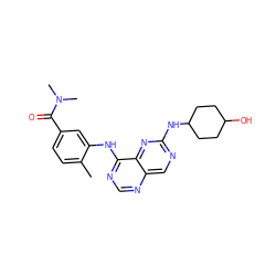 Cc1ccc(C(=O)N(C)C)cc1Nc1ncnc2cnc(NC3CCC(O)CC3)nc12 ZINC000148253078