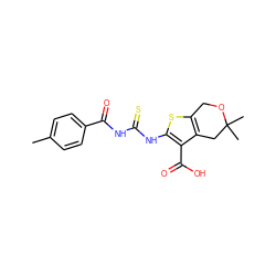 Cc1ccc(C(=O)NC(=S)Nc2sc3c(c2C(=O)O)CC(C)(C)OC3)cc1 ZINC000199132851