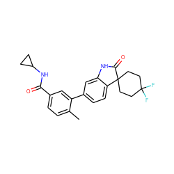 Cc1ccc(C(=O)NC2CC2)cc1-c1ccc2c(c1)NC(=O)C21CCC(F)(F)CC1 ZINC000072181291