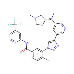 Cc1ccc(C(=O)Nc2cc(C(F)(F)F)ccn2)cc1-n1cc(-c2cncc(N(C)[C@@H]3CCN(C)C3)c2)nn1 ZINC000224286211
