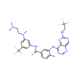Cc1ccc(C(=O)Nc2cc(N(C)CCN(C)C)cc(C(F)(F)F)c2)cc1Nc1ncnc2cnc(NCC(F)(F)F)nc12 ZINC000148173099