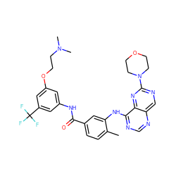 Cc1ccc(C(=O)Nc2cc(OCCN(C)C)cc(C(F)(F)F)c2)cc1Nc1ncnc2cnc(N3CCOCC3)nc12 ZINC000148163525